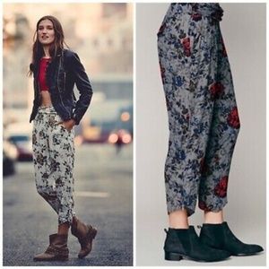 FREE PEOPLE GOT ME TWISTED FLORAL HAREM PANTS GRAY